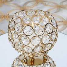 Gold Metal Round Votive Candle Holder With Crystal Beads 4 Inch