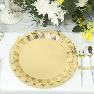 25 Pack Metallic Gold Geometric Foil Paper Charger Plates, Disposable Serving Trays 400 GSM 12" Round