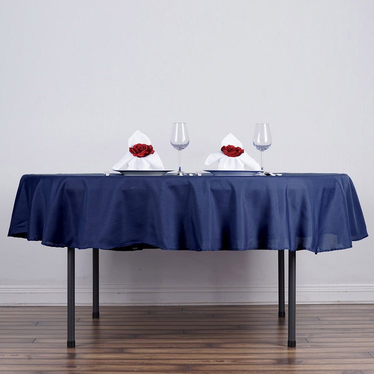 70 Inch Round Navy Blue Tablecloth In Polyester Linen