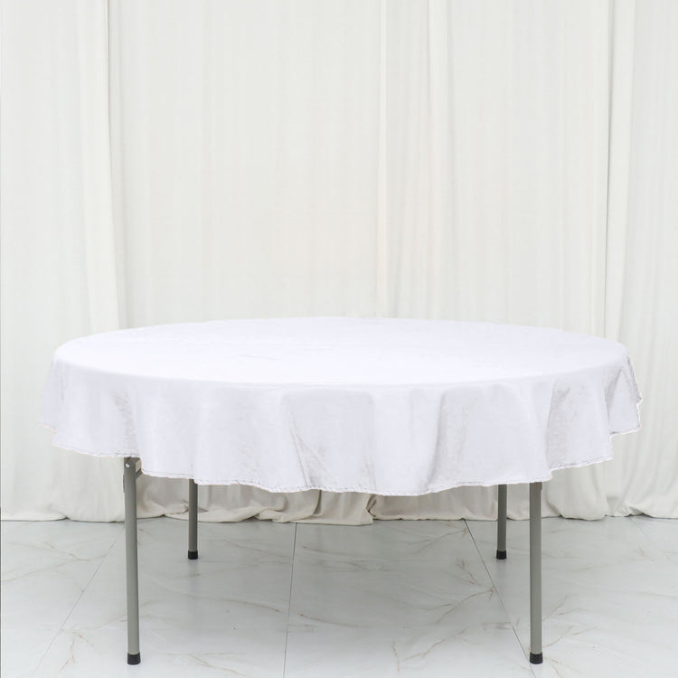 70 Inch Round Tablecloth In White Polyester Linen