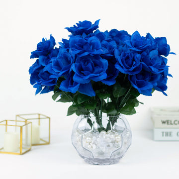 12 Bushes Royal Blue Artificial Premium Silk Blossomed Rose Flowers 84 Roses