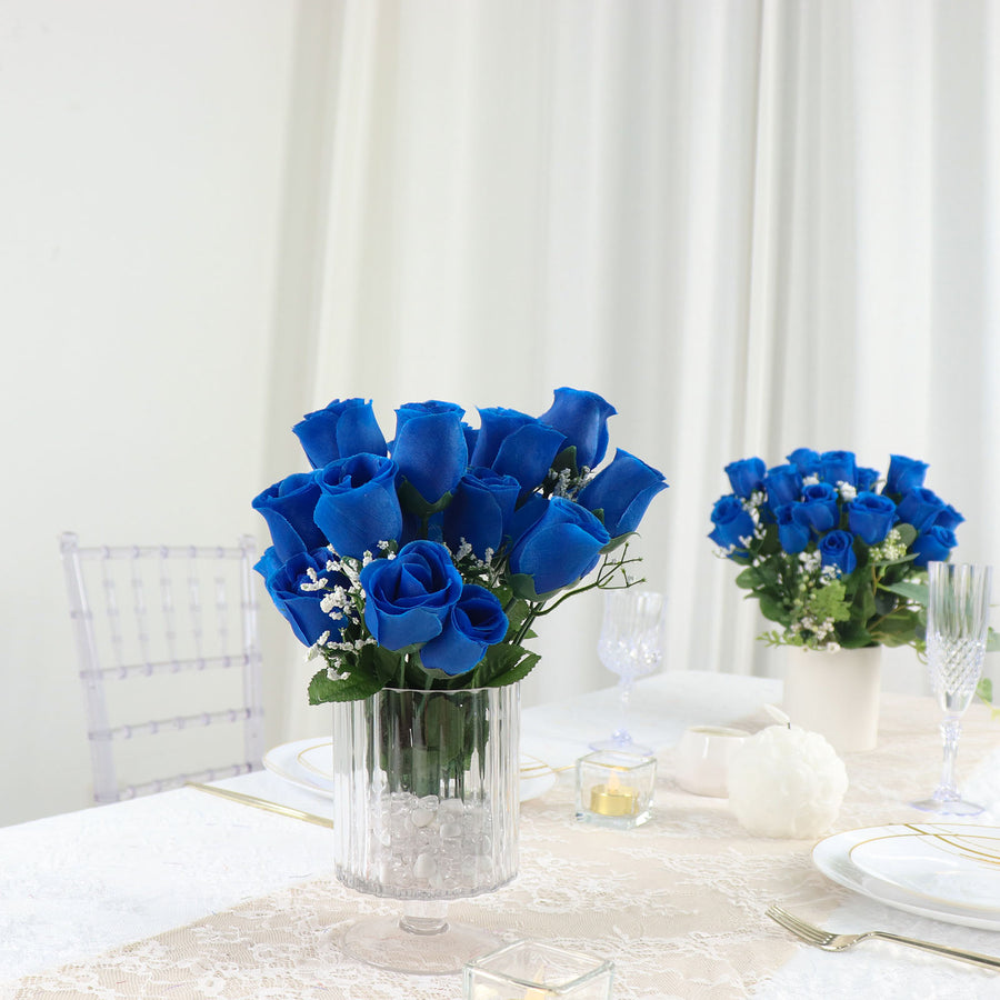 Royal Blue Flower Artificial Rose Bud Premium Silk Bouquets 12 Bushes