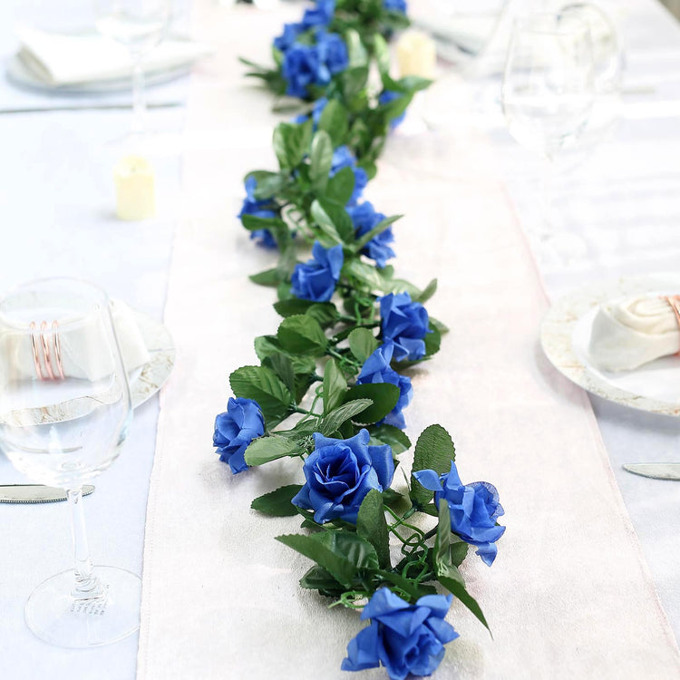 Royal Blue Artificial Silk Rose Flower Garland 6 Feet Long And UV Protected