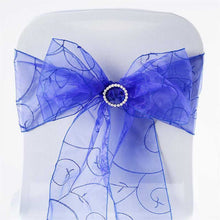 5 PCS | 7 Inch x108 Inch | Royal Blue Embroidered Organza Chair Sashes | eFavorMart#whtbkgd