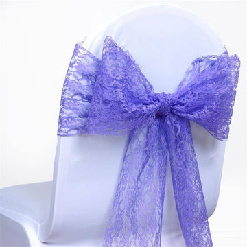 5 Pack Royal Blue Floral Lace Chair Sashes 6"x108"