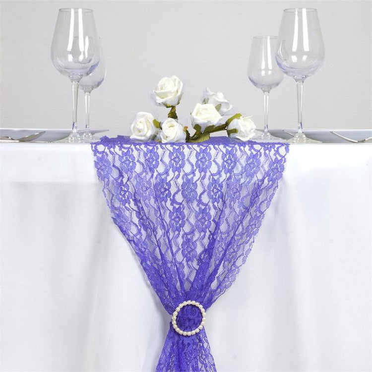 12 Inch x 108 Inch Floral Royal Blue Lace Table Runner