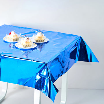 Royal Blue Metallic Foil Square Tablecloth, Disposable Table Cover 50"x50"
