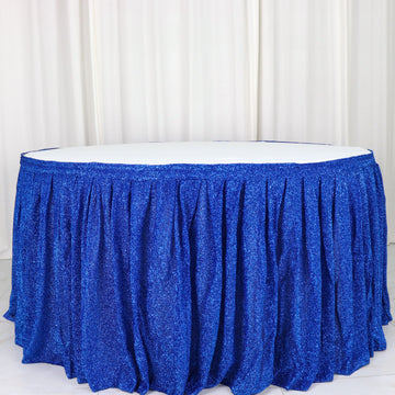 Royal Blue Metallic Shimmer Tinsel Spandex Pleated Table Skirt with Top Velcro Strip 17ft