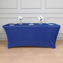 6 Feet Rectangular Royal Blue Metallic Tinsel Shimmer Spandex Table Cover