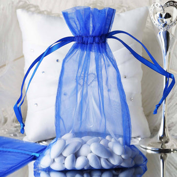 Royal Blue Organza Drawstring Wedding Party Favor Bags