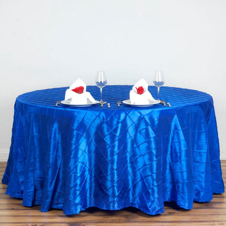 Round Royal Blue Pintuck Tablecloth 120 Inch   