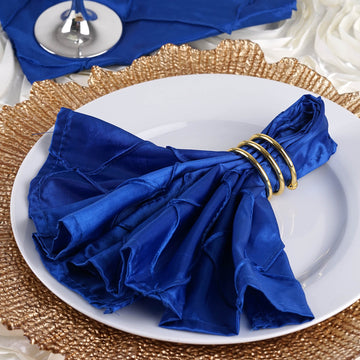 5 Pack | Royal Blue Pintuck Satin Cloth Dinner Napkins, Wrinkle Resistant | 17"x17"