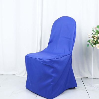Blue chair cover on a plain background for event styling.
