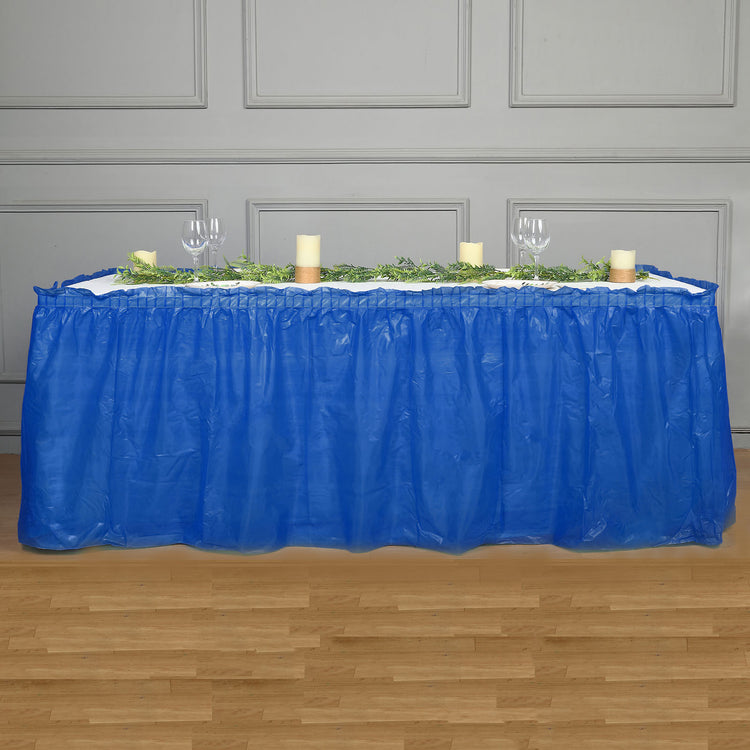 Royal Blue Ruffled Waterproof Disposable Plastic Table Skirt 14 Feet