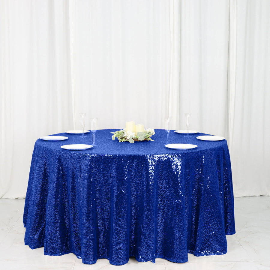 120" Royal Blue Premium Sequin Round Tablecloth