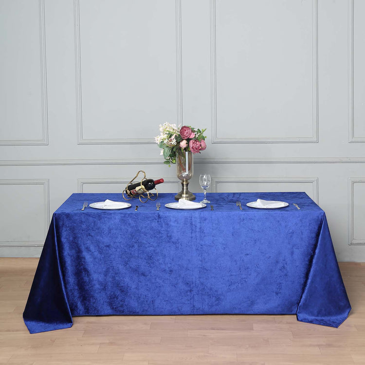 90 Inch x 132 Inch Royal Blue Seamless Linen Reusable Premium Velvet Rectangle Tablecloth 