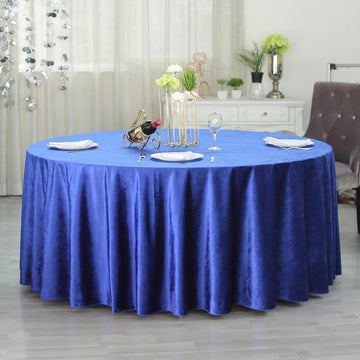 Royal Blue Seamless Premium Velvet Round Tablecloth, Reusable Linen 120"