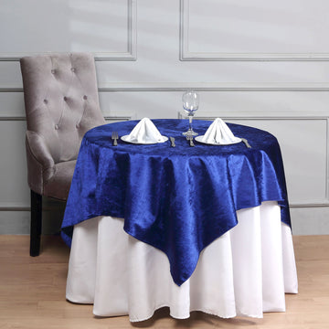 Royal Blue Seamless Premium Velvet Square Table Overlay, Reusable Linen 54"x54"