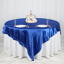 90 Inch x 90 Inch Royal Blue Seamless Satin Square Tablecloth Overlay