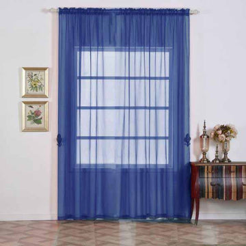 2 Pack | Royal Blue Sheer Organza Curtains With Rod Pocket Window Treatment Panels - 52"x108"