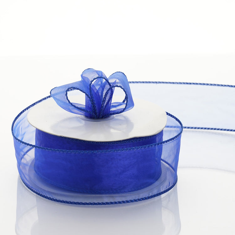 10 Yards 1.5 Inch Organza Royal Blue Wired Edge Ribbon#whtbkgd 