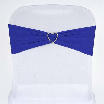 Blue chair sash with heart-shaped rhinestone buckle
