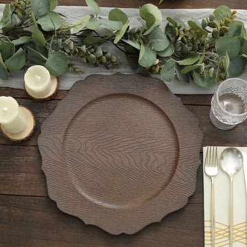 Add a Rustic Touch to Your Table with Rustic Brown Wood Grain Acrylic Charger Plates