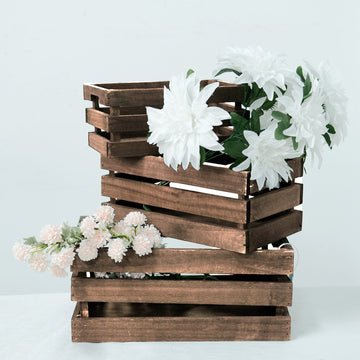 Set of 3 Rustic Brown Wooden Crates Decorative Vintage Planter, Storage Container, Display Riser