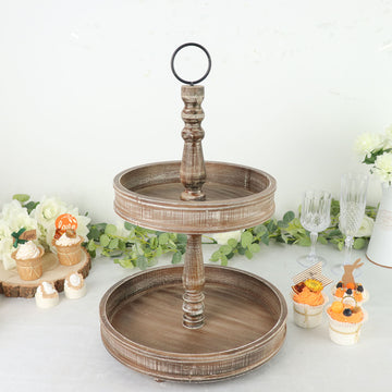 Rustic Brown 2-Tier Wooden Serving Tray Stand - Display Your Sweet Treats in Style