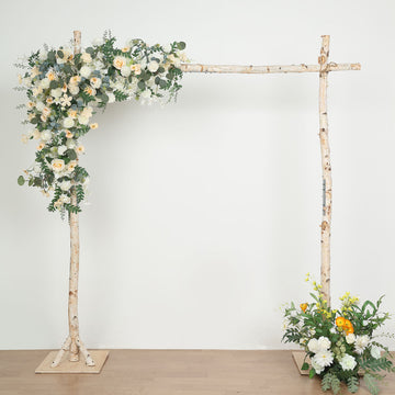 Rustic Natural Birch Wood Square Wedding Ceremony Backdrop Stand 7.5ft