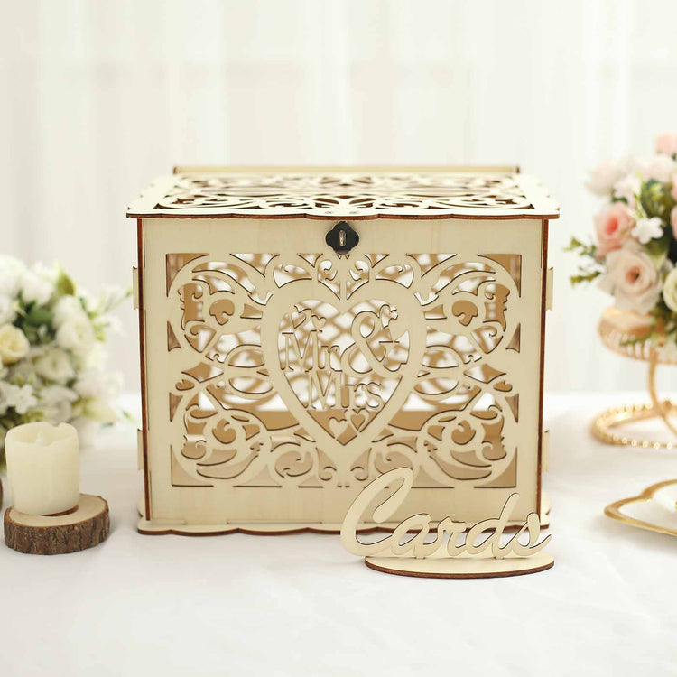 Rustic Natural DIY Mr. & Mrs. Wedding Card Box With Label Stand