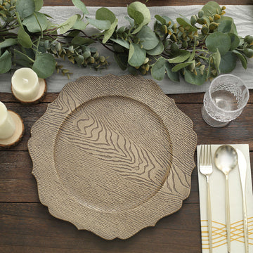 Rustic Natural Embossed Wood Grain Acrylic Charger Plates - Add Elegance to Your Table