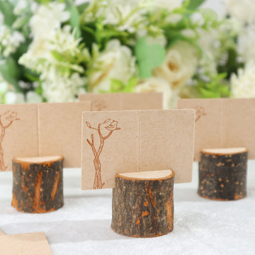 4 Pack Rustic Natural Wood Stump Placecard Holder, Boho Chic Decor