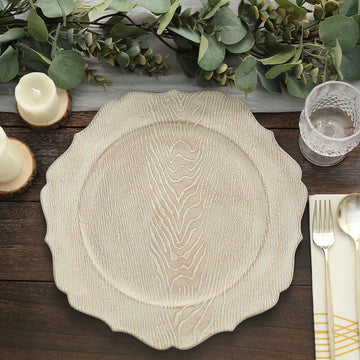 Rustic White Embossed Wood Grain Acrylic Charger Plates