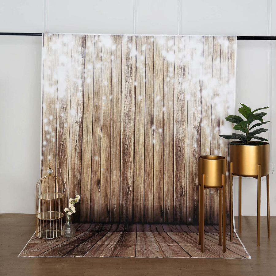 7 ft x 5 ft Wood And Fairy Light Printed Vinyl Photo Backdrop