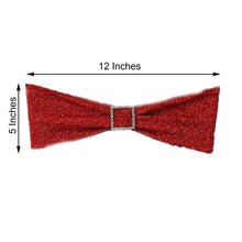Glittering Sequin Chair Sashes - Metallic Shimmer Tinsel Spandex Red Bow Tie with the measurements of 12 inches and 5 inches