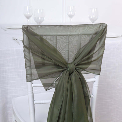 Olive green chair sash tied in a bow for elegant table settings