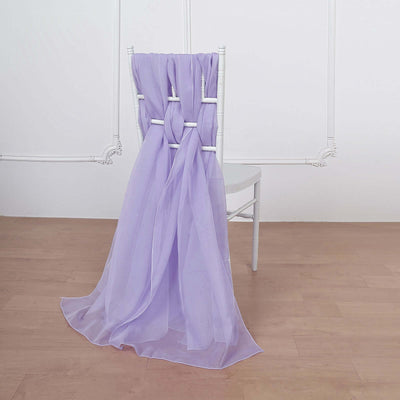Lavender chair sash draped elegantly on a white chiavari chair