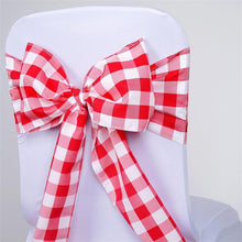 6 Inch x 108 Inch Buffalo Plaid Checkered Chair Sashes In Red And White 5 Pack