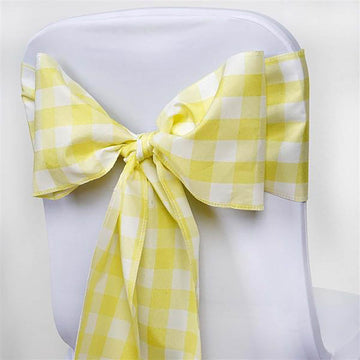 Embrace Classic Elegance with Yellow/White Buffalo Plaid Chair Sashes