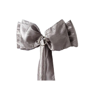 Add a Touch of Opulence with Silver Crinkle Crushed Taffeta Chair Sashes