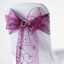 5 PCS | 7 Inch x108 Inch | Eggplant Embroidered Organza Chair Sashes | eFavorMart