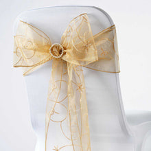 5 PCS | 7 Inch x108 Inch | Gold Embroidered Organza Chair Sashes | eFavorMart