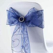5 PCS | 7 Inch x108 Inch | Navy Blue Embroidered Organza Chair Sashes | eFavorMart