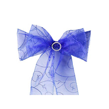 5 PCS | 7 Inch x108 Inch | Royal Blue Embroidered Organza Chair Sashes | eFavorMart