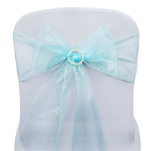 Organza & chiffon chair sashes in light blue color with pearls