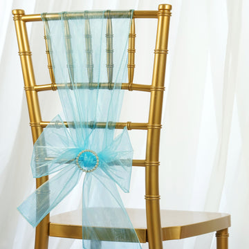 Elevate Your Event Decor with Light Blue Organza Chair Sashes