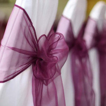 Get the Best Value with our 5 Pack Eggplant Sheer Organza Chair Sashes