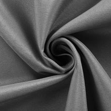 A close up of polyester chair sashes in charcoal gray with a swirl