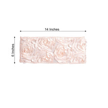 Blush Satin Rosette atop Spandex Fabric flowers on a 14 inch long spandex fitted chair sash